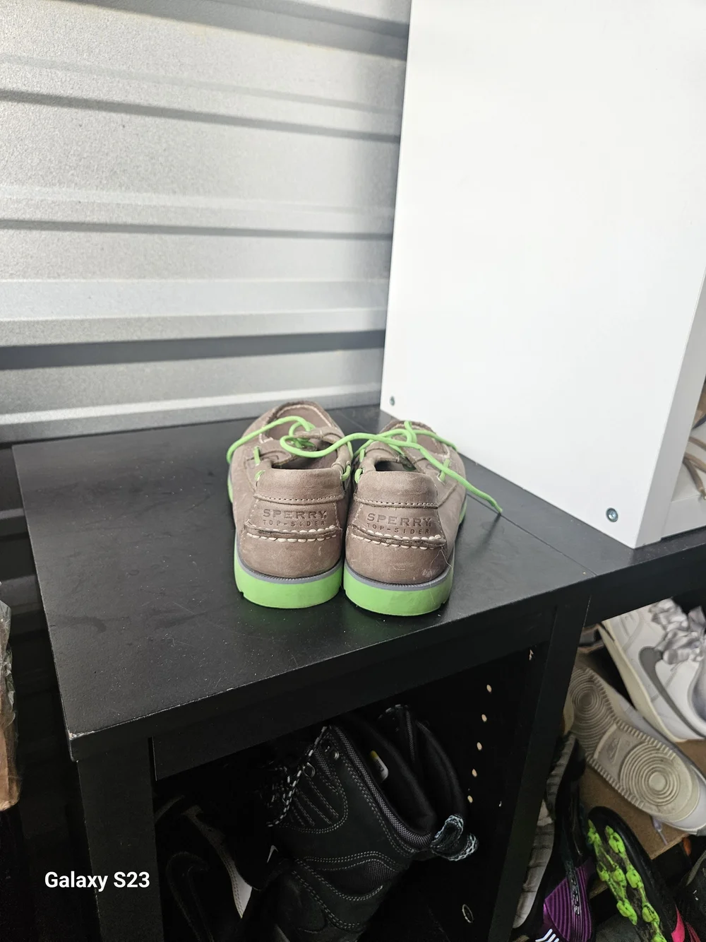 Sperry Top-Sider Men’s 9.5M Brown Leather Neon Green Boat Shoes Loafers